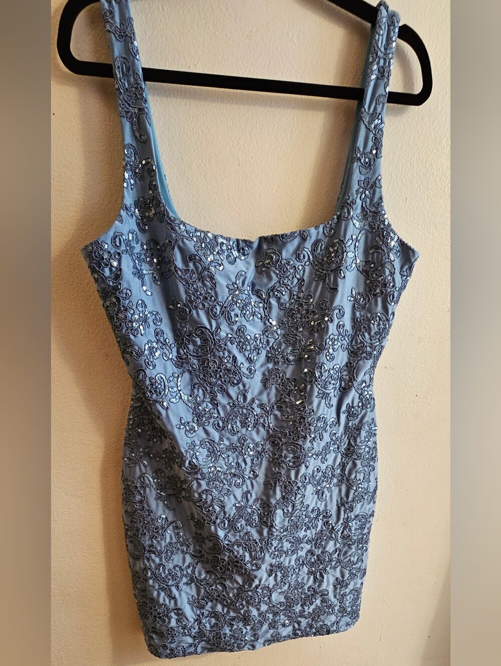 Seni & Cade - Sequins & Ribbon Embroidery Blue Tank Dress